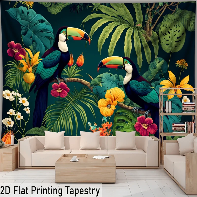 VIKAMA Tropical Parrot Tapestry, Jungle Plant Wall Hanging Vibrant Landscape Wall Decor for Living Room Bedroom