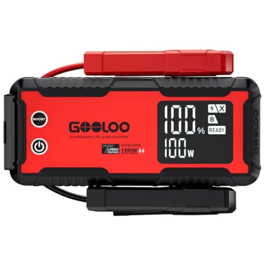 

GOOLOO 6000A Jump Starter GT6000 Автомобильный стартер с двунаправленной быстрой зарядкой 100 Вт Мощный автоматический усилитель аккумулятора 12 В для всех газов и