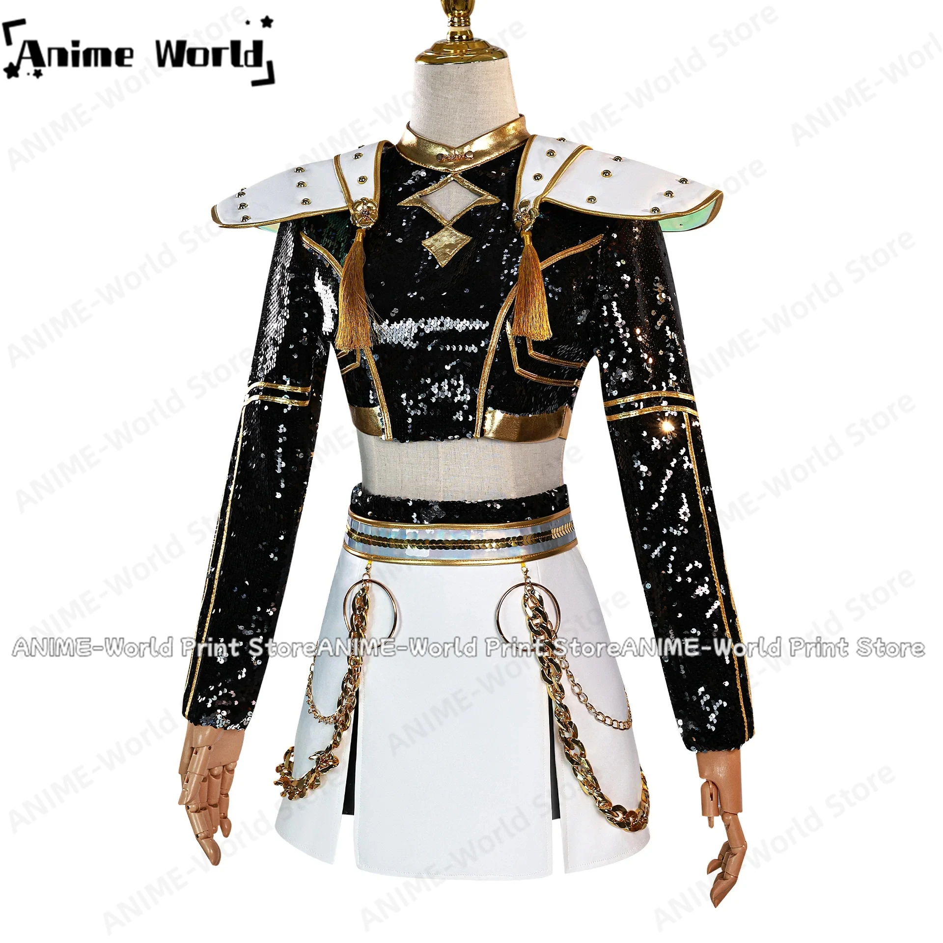 

SR KPop Demon Hunters HUNTR/X Rumi Black Golden Dance Outfit European Size Cosplay Costume Halloween Costume