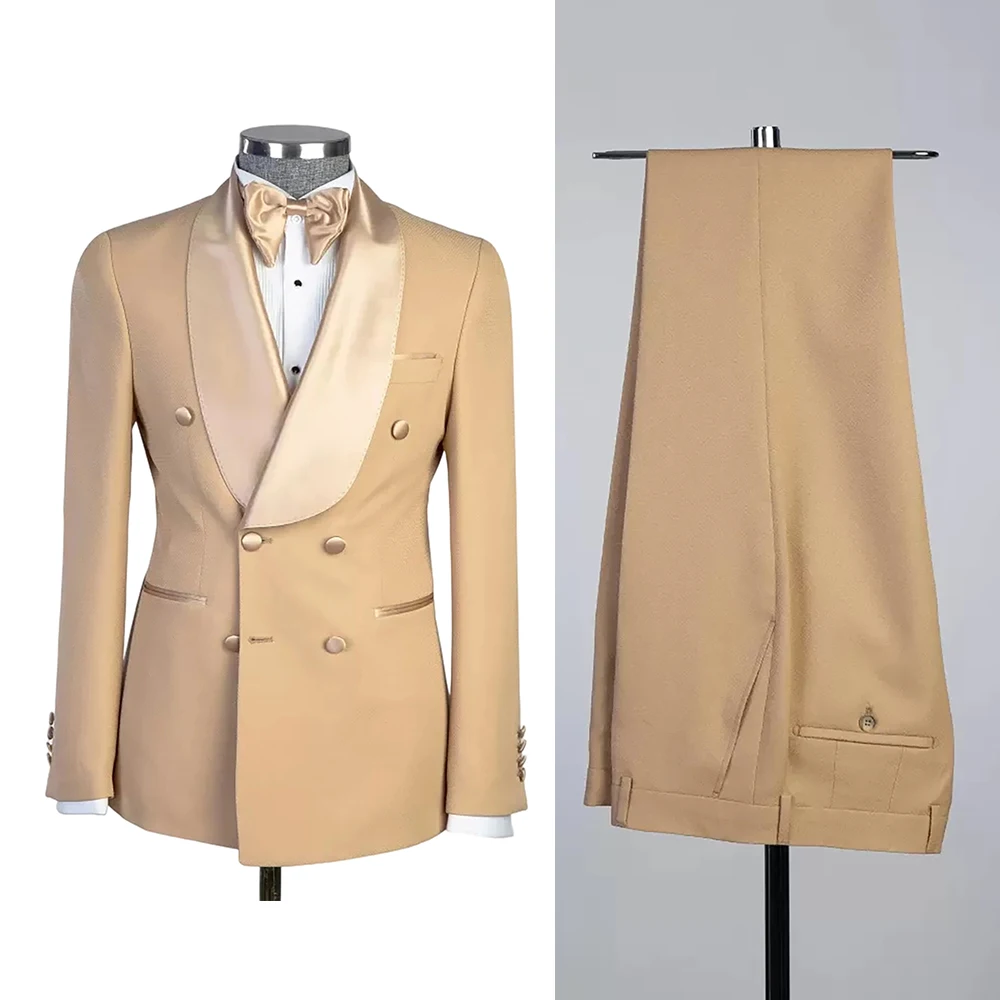 

Роскошные мужские костюмы, комплект из двух предметов, пиджак, брюки, двубортный атласный костюм с прозрачными лацканами, деловая официальная рабочая одежда, свадебный костюм жениха Homme