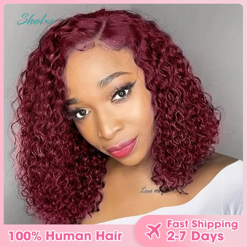 10-16 Inch Deep Wave Bob Wig Human Hair 13x4 Lace Frontal Bob Wigs for Black Women Short Curly Lace Front Wigs Human Hair 99J