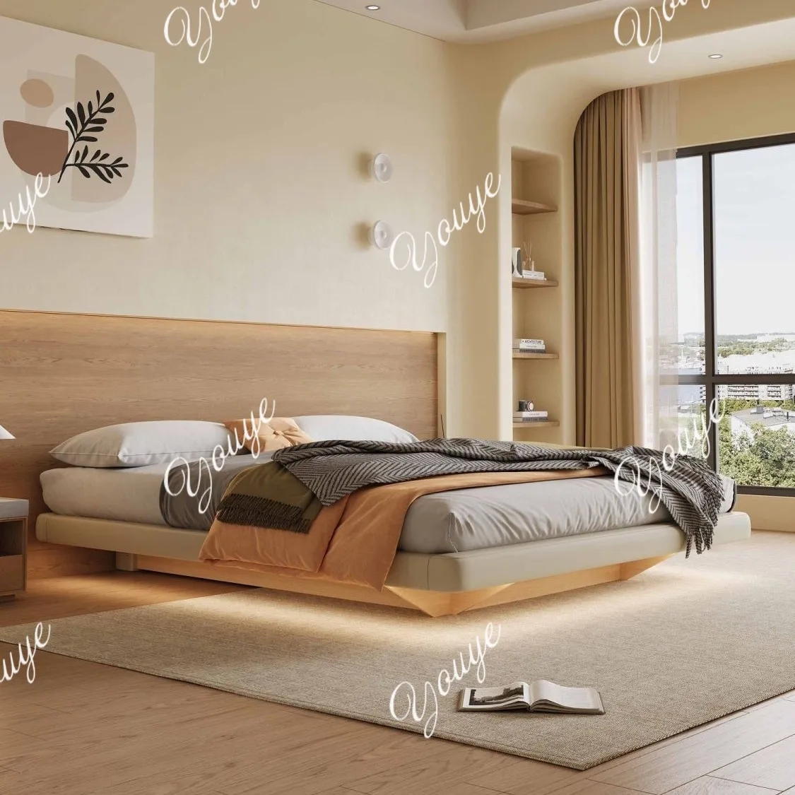 Modern Simple Suspended Bed Storage Tatami Bed Air Pressure Storage No Head Flush Double Bed