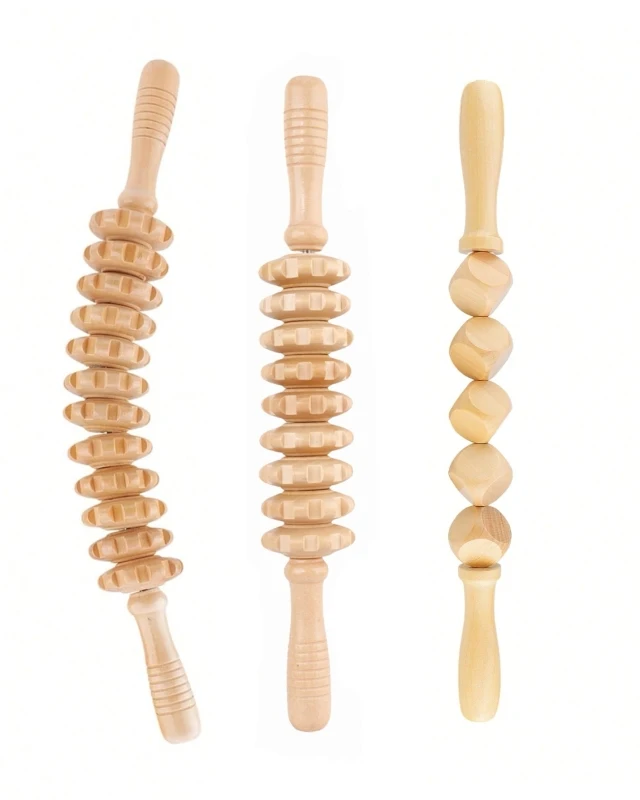 3-Piece Wooden Massage Roller Set, Including 12-Roller, 9-Roller, Suitable for Use on the Hands, Suitable for Both Men and Women