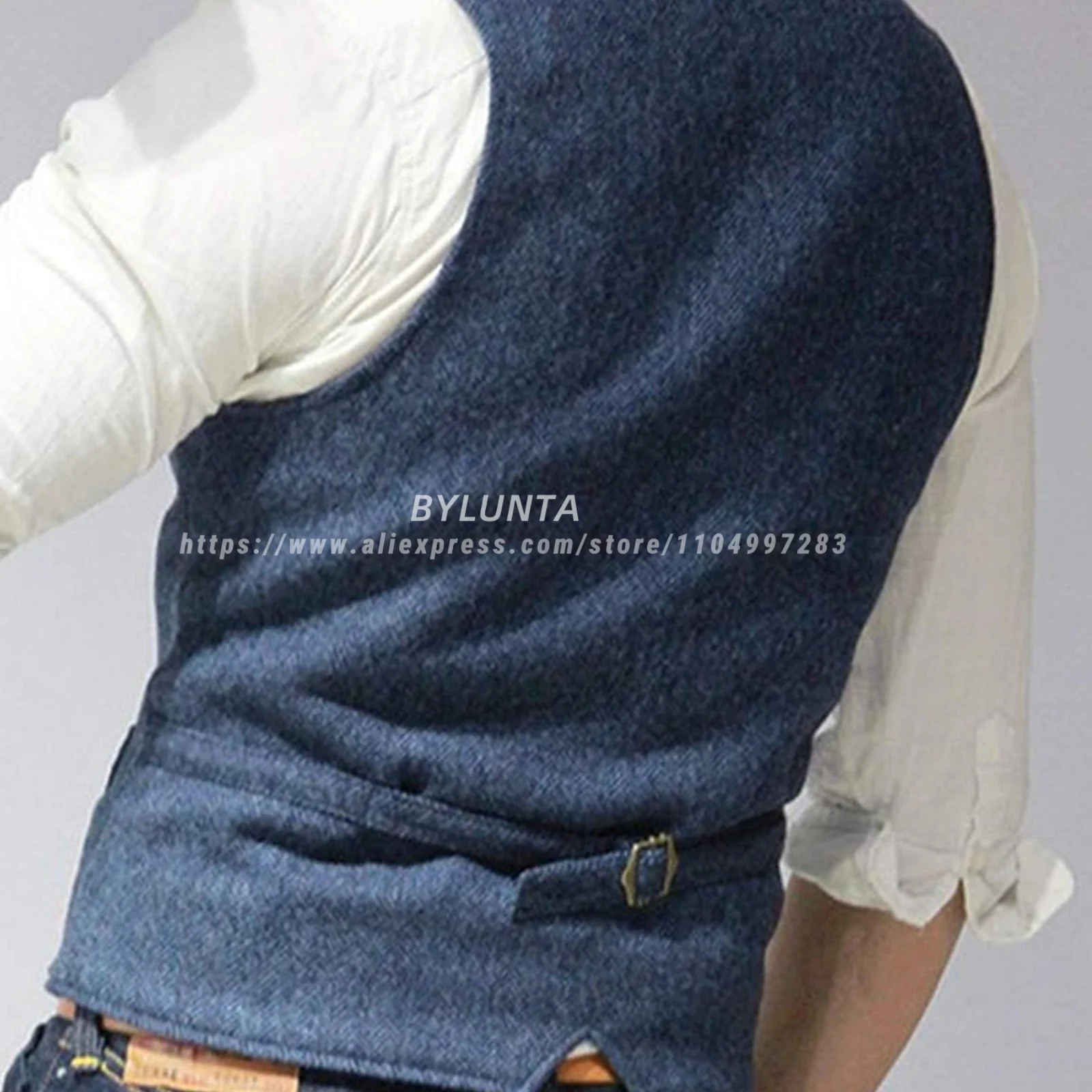 Setelan Bylunta Kasual Herringbone Beberapa Saku Rompi Pria Rompi Pernikahan Terbaru Slim Fit Pengiring Pria Tuksedo