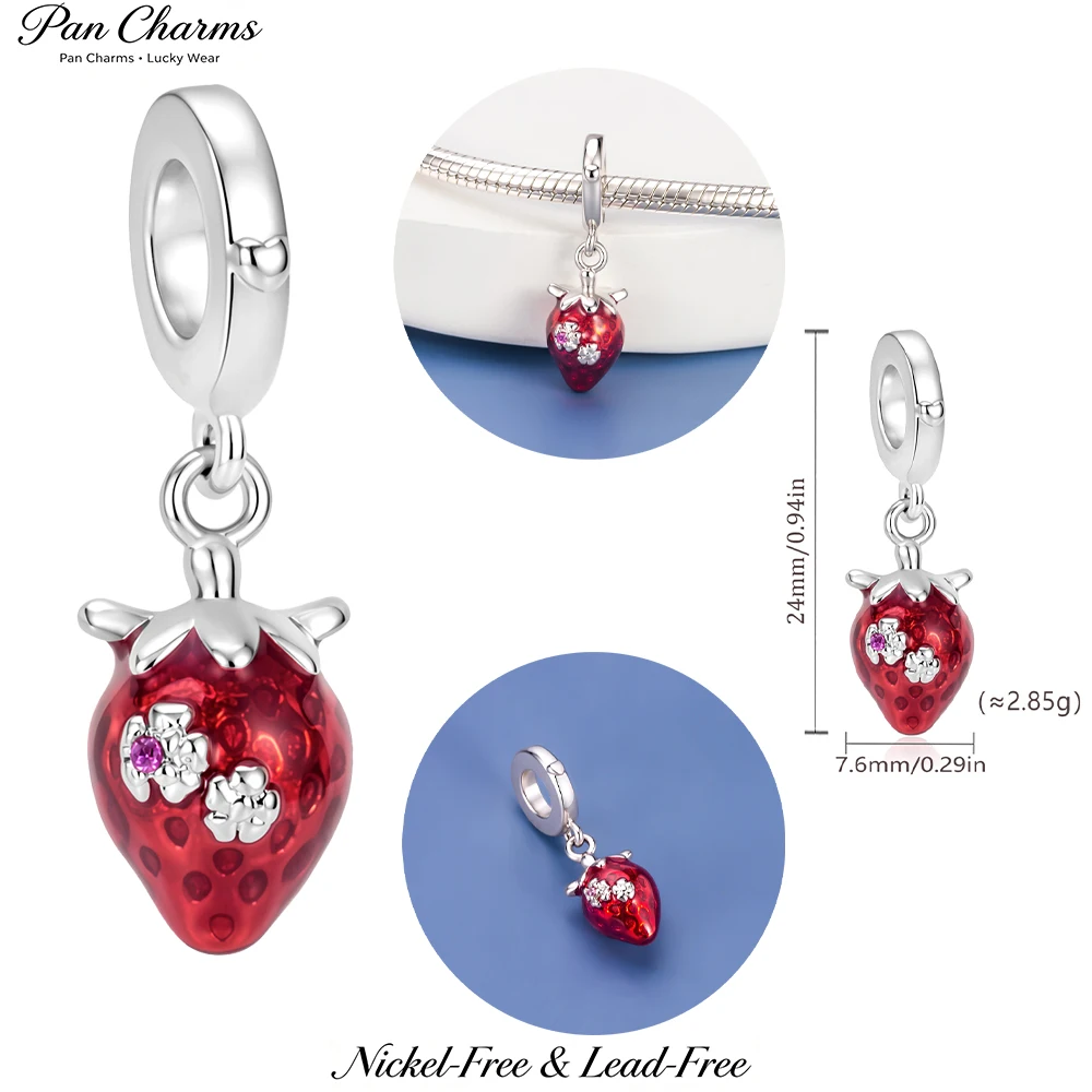 Pan Charms Fresh Strawberry Charm Beads Fit Original Bracelet Jewelry DIY Fashion Summer Accessory Birthday Gift for Women Her