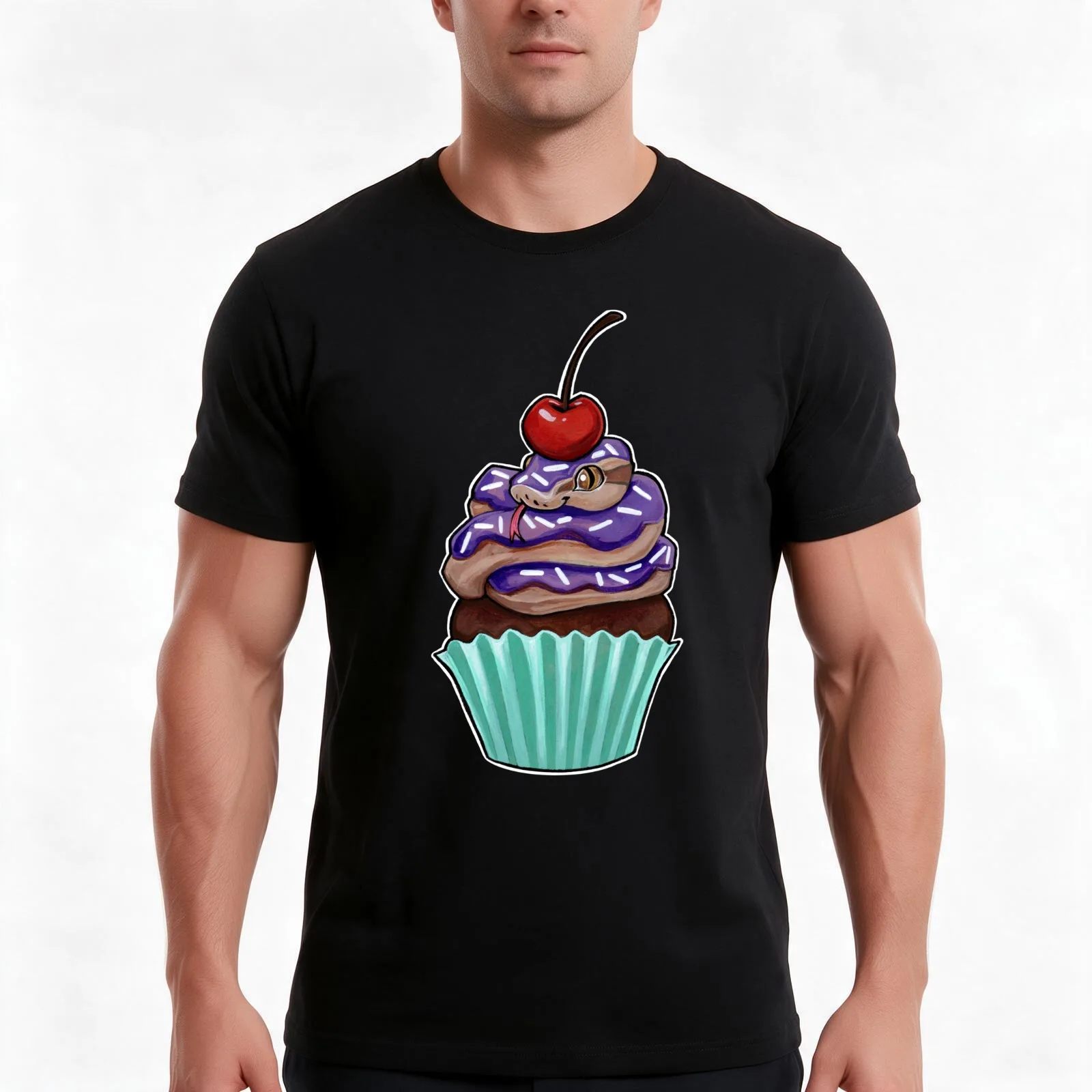 Snake cupcake T-Shirt Summer Casual Cotton Tee Oversized Streetwear Tops Vintage Graphic Print Loose Fit Short Sleeve