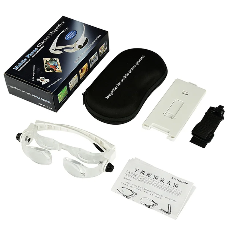 1.5X-3.8X/2X-4X Zoom Mobile Phone Glasses Magnifying Glass Cellphone Screen Wearing Magnifier with Phone Holder for Watching TV
