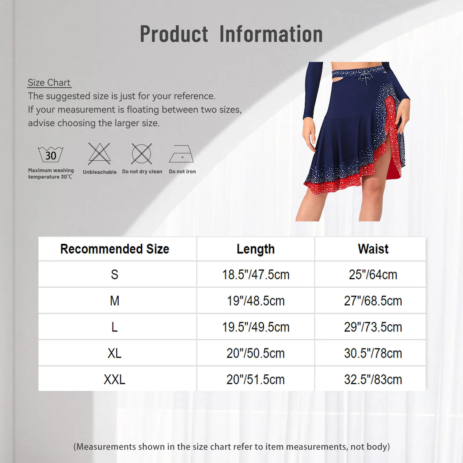 กระโปรงเต้นรำแจ๊สละตินสตรีไรน์สโตนสีตัดกันด้านข้างตัดกระโปรงระบายสำหรับการแสดงบนเวทีการแข่งขันเต้นรำ