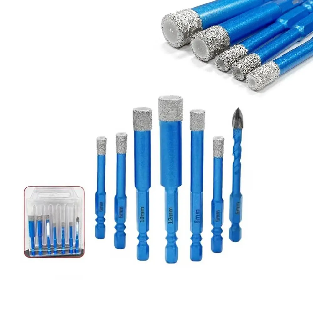

7pcs /set 6-12mm Brazed Dry Drilling Bit Easy Chip Removal Diamond Coated Tile Drill Bit Three Triangular Dril No Slipping