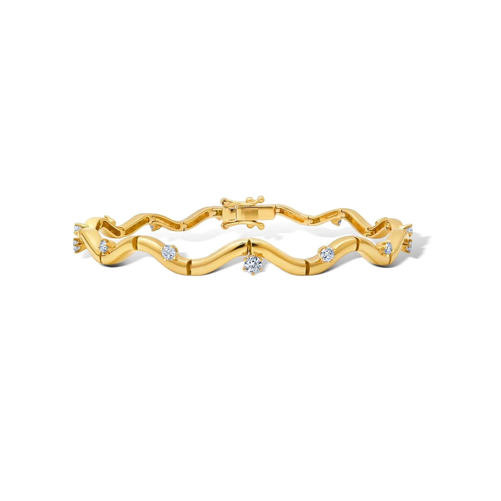 Gold Color 5A CZ Paved Curved Bar Wave Chain Bracelet Necklace Ring Jewelry Set Geometric Fashion Women Jewelry