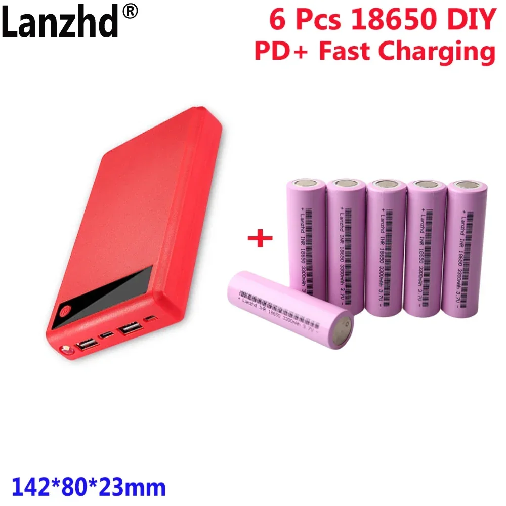 18650 For mobile power sleeve charging bank housing battery box + 6pcs 3300mAh 18650 battery Removable weld-free