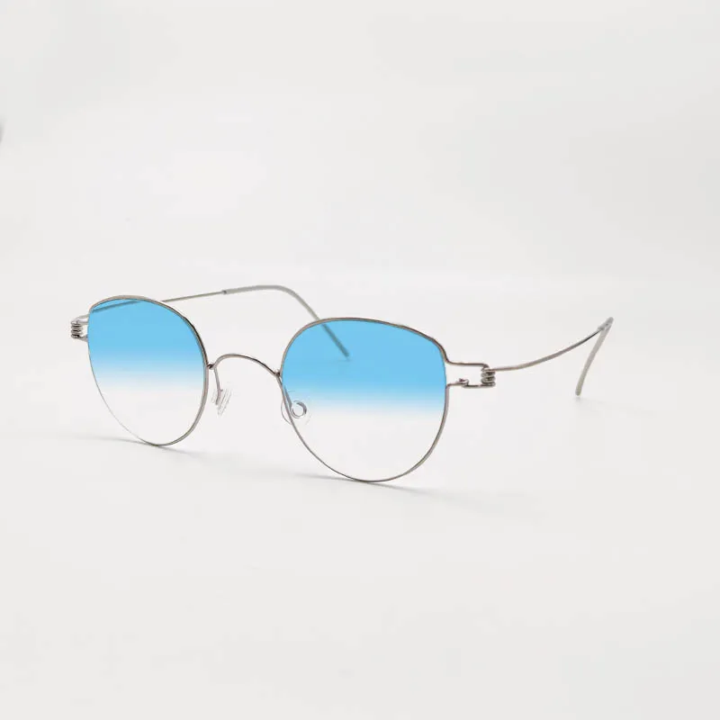 Handmade screw free metal lightweight cat eye shaped eyeglass frame  prescription optical myopia presbyopia colored lens glasses