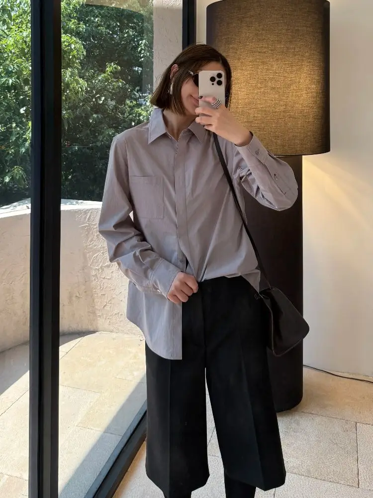 Bermuda Mid-Length Woolen Pants Simple Faionable Five-Point Ladies Casual Straight Leg Trousers Autumn Winter l Waist