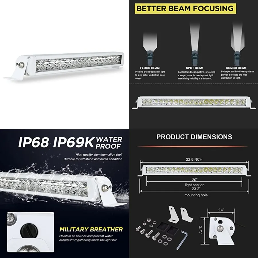 

Waterproof Led Boat Light Bar, BIGLIONX 22 inch SpotandFlood Combo White 200W 22000LM Deck Dock Yacht Marine Headlights Spotlig