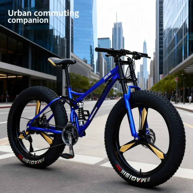 دراجة جبلية زرقاء للبالغين على الطرق الوعرة 3 في 1 متغيرة السرعة لإطارات الثلج على الشاطئ ممتصة للصدمات عجلة كبيرة 4.0 واسعة جدًا #6