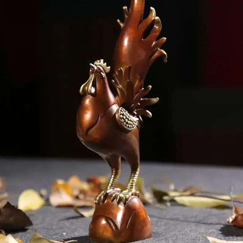 Copper Animal Rooster Ornament Attracting Wealth A Hit of The Zodiac Chicken Living Room Wine Sculptures