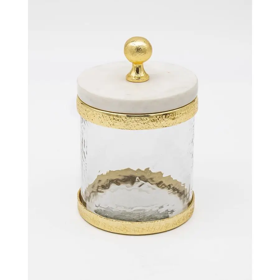 Vorratsbehälter, Glas-Aufbewahrungsdose, Marmor mit Goldband 4x4
