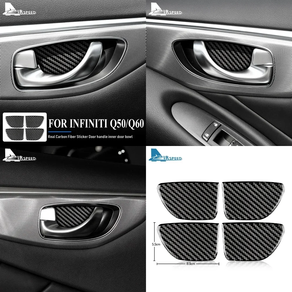 

For Infiniti Q50 Q60 2013 2014 2015 2016 2017 2018 2019 2020 Real Soft Carbon Fiber Interior Trim Car Door Handle Bowl Sticker