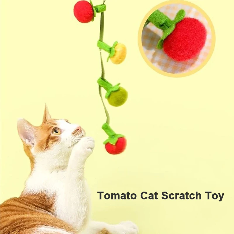 Katze Spielzeug Katze Teaser Stick Mit Glocke Langlebig Biss Teaser Werkzeug Plüsch Simulierte Tomaten Kratzer Tragbare Hängende Tür Katze Selbst Glücklich