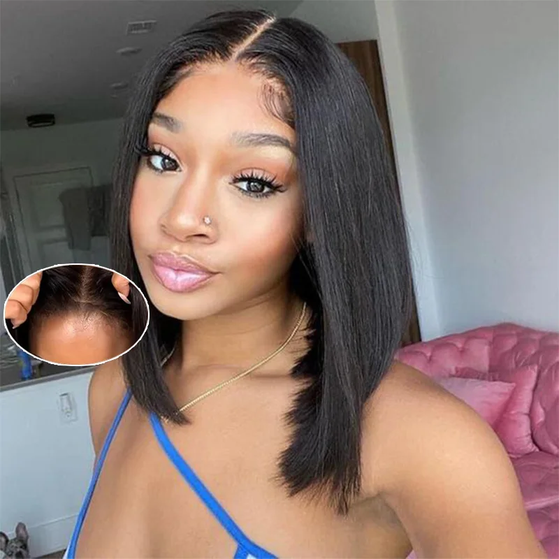 

5x5 bob bone straight hd lace frontal full human hair wig for women 100% Brazilian glueless preplucked short wigs ready to wear