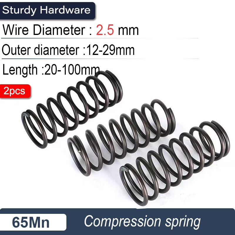 65Mn Compressed Spring Wire Diameter 2.5mm, Outer Diameter 12-29mm Coil Compression Rotor Return Release Spring 2PCS
