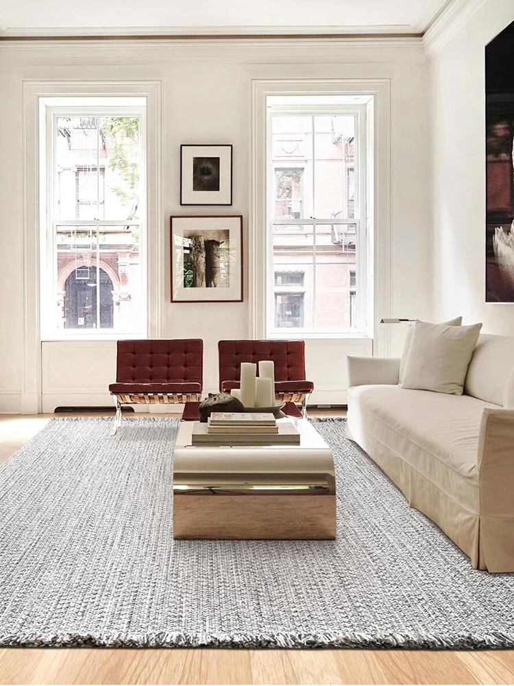 Handmade Woven Sofa Living Room Carpet Grey Sofa Coffee Table Floor Mat Modern No Glue Environmental Bedroom Area Rug Simple