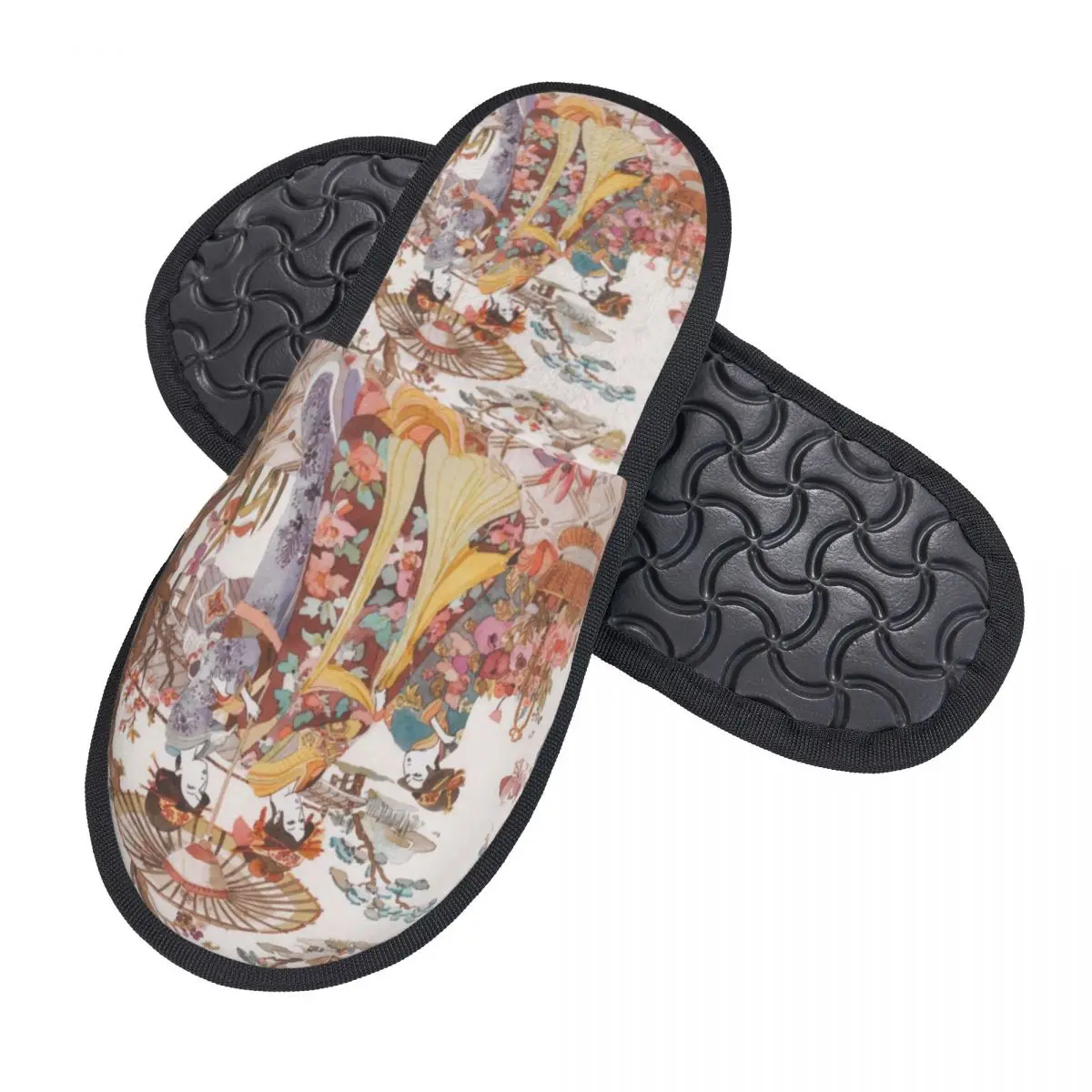 Custom Vintage Japanese Geishas Traditional Art House Slippers Women Comfy Memory Foam Slip On Hotel Slipper Shoes