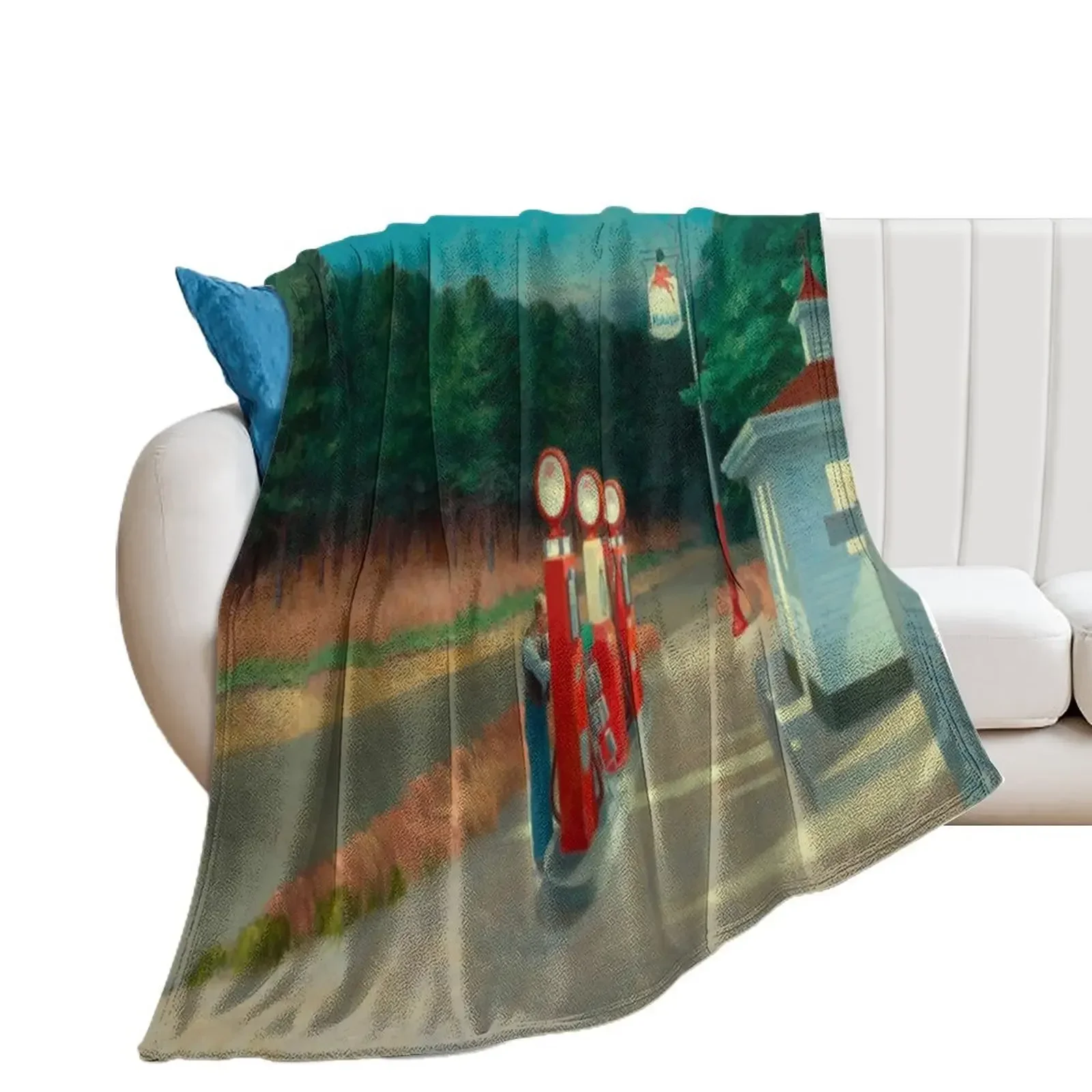 Edward Hopper - Gas, Art reproduction Throw Blanket Heavy Travel Stuffeds Soft Beds Blankets