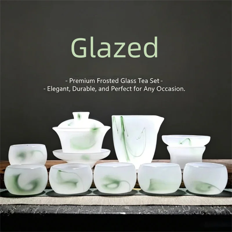 White Jade Colored Glazed Kung Fu Tea Set Complete Gaiwan Teacup Kit Home Office Drinking Tea Gift Box Packaging