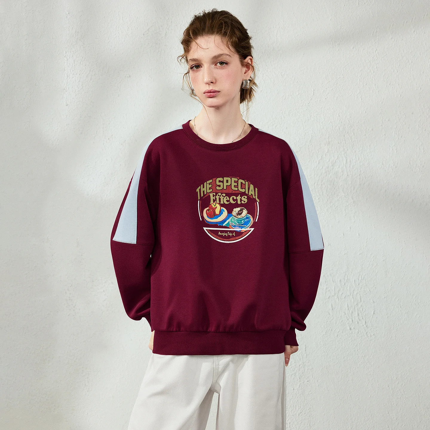 TOYOUTH Women Sweatshirt 2026 Autumn New American Vintage Loose Crew Neck Dessert Illustration Jersey Style Cotton Pullover Tops