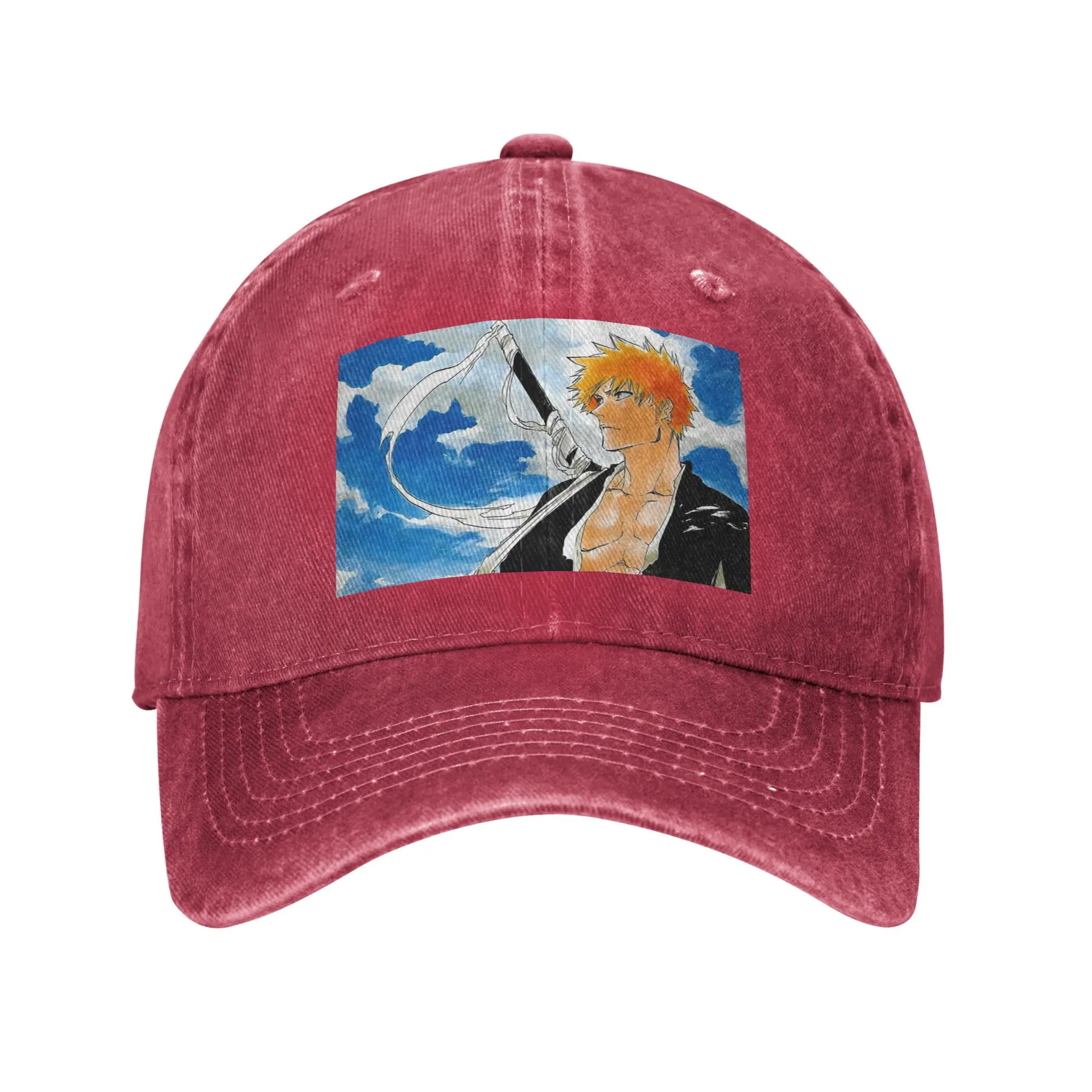 ZJIZOU Bleach Kurosaki Ichigo Anime Art Washed Denim Cap Casual Baseball Caps Adjustable Hat Summer Unisex Baseball Hats