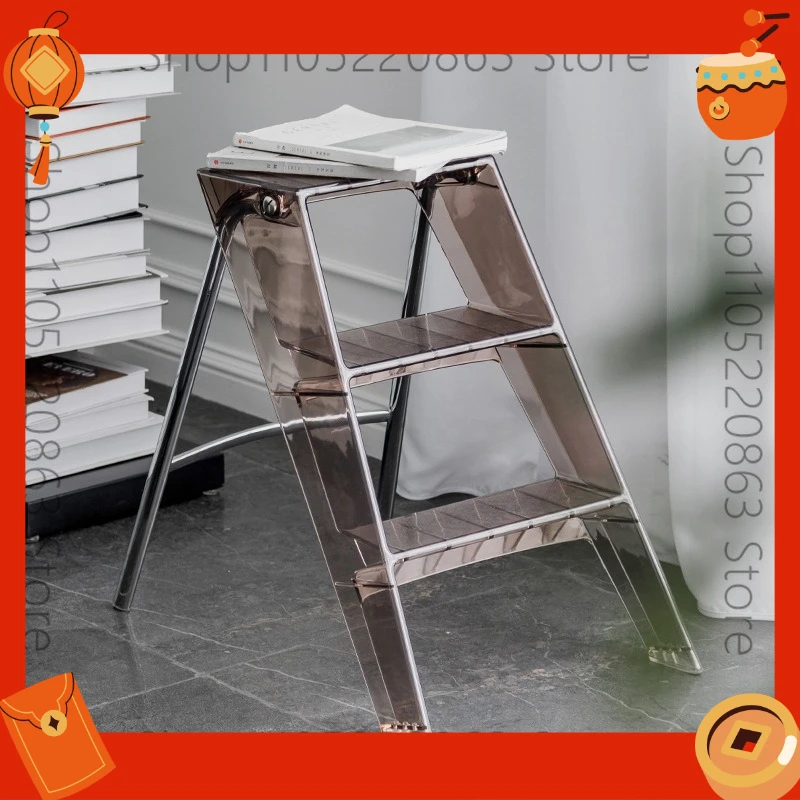 Household transparent acrylic portable telescopic folding ladder three-step pedal plastic ladder Household ladder