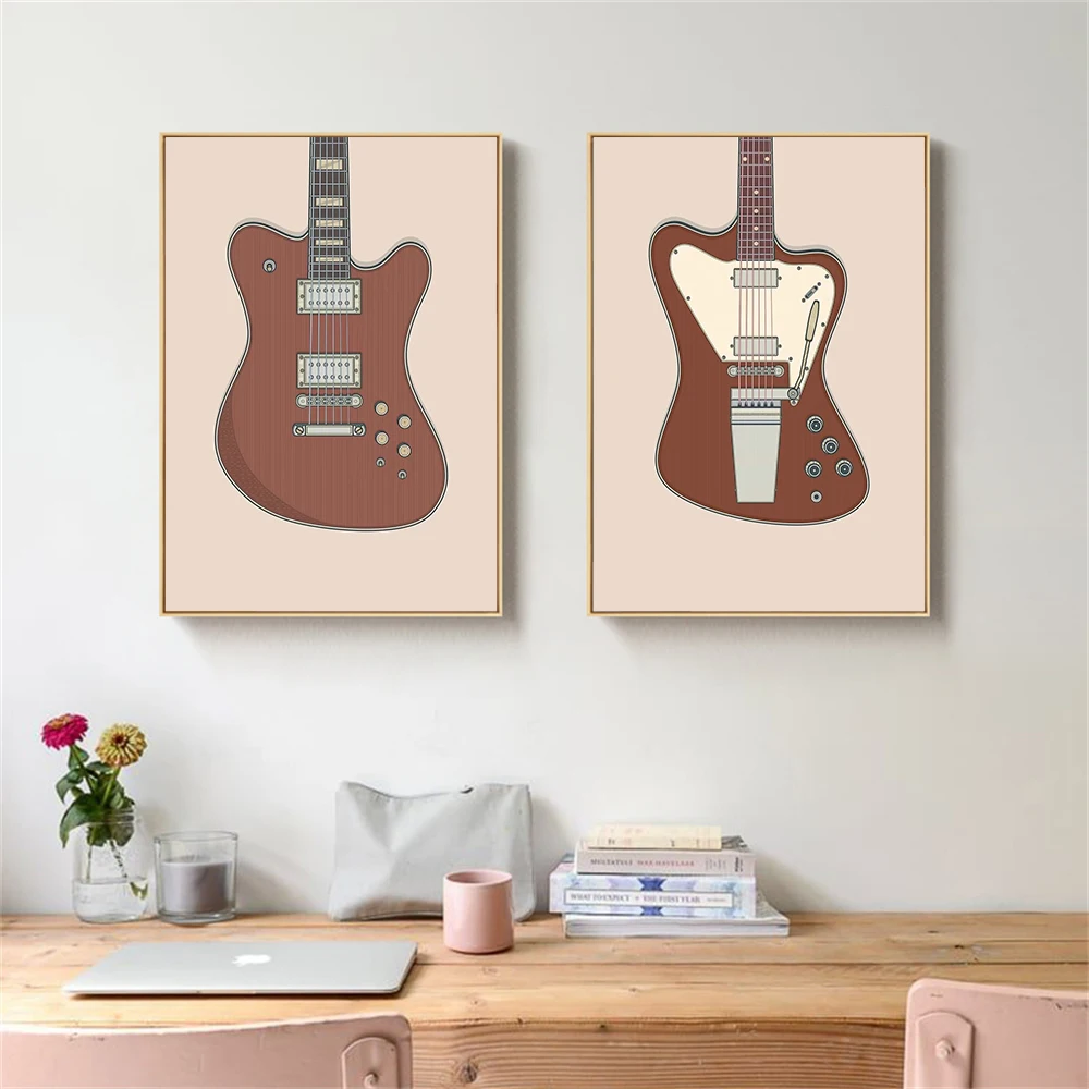 Retro Guitar Canvas Wall Art Poster, Musical Instrument Illustration Print, Home Decor Gift For Music Lovers Bedroom Studio