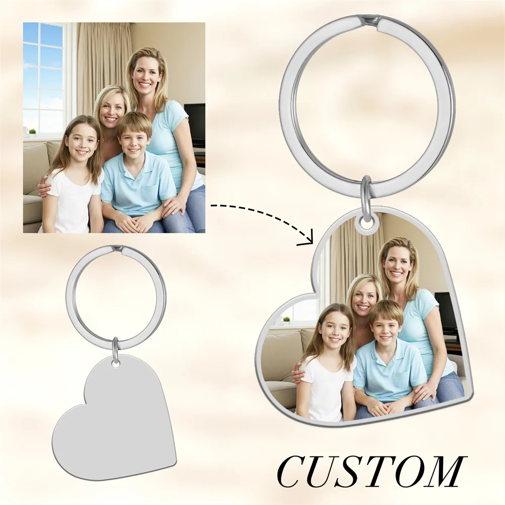 Benutzerdefinierter Foto-Schlüsselanhänger aus Edelstahl, rechteckig, Herzform, personalisiertes Bild, Schlüsselanhänger, Schmuck, Valentinstagsgeschenk – Detail 5