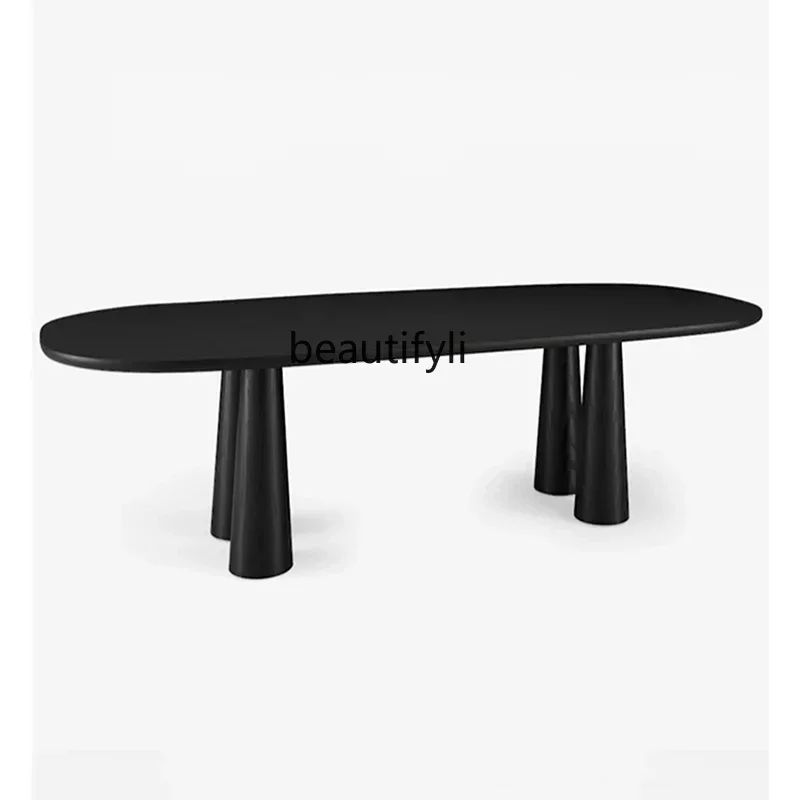 

YH Medieval oval solid wood dining table Italian minimalist Nordic minimalist retro restaurant marble surface