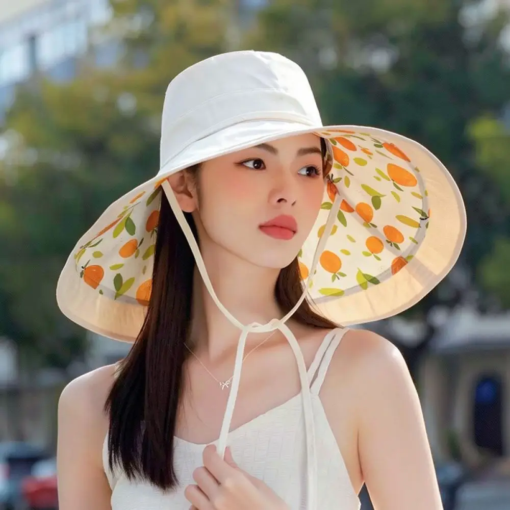Summer Large Brim Bucket Hat Women Sunshade Cap Foldable Breathable UV Protection Casual Outdoor Travel Beach Fashion Hat