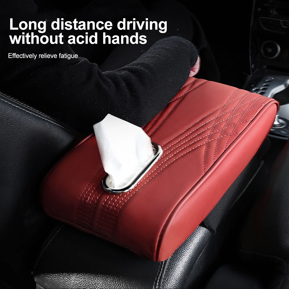 Car Armrest Mat with Tissue Storage Center Console Arm Rest Protection Cushion Auto Armrests Storage Box Cover Pad