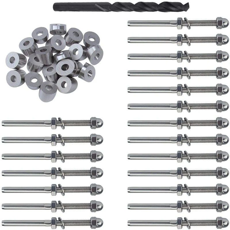 

ABSF 20 Pairs 1/8 Inch Cable Railing Kits 30 Degree Beveled Washer Threaded Stud Tension End Fitting Terminal For Decking