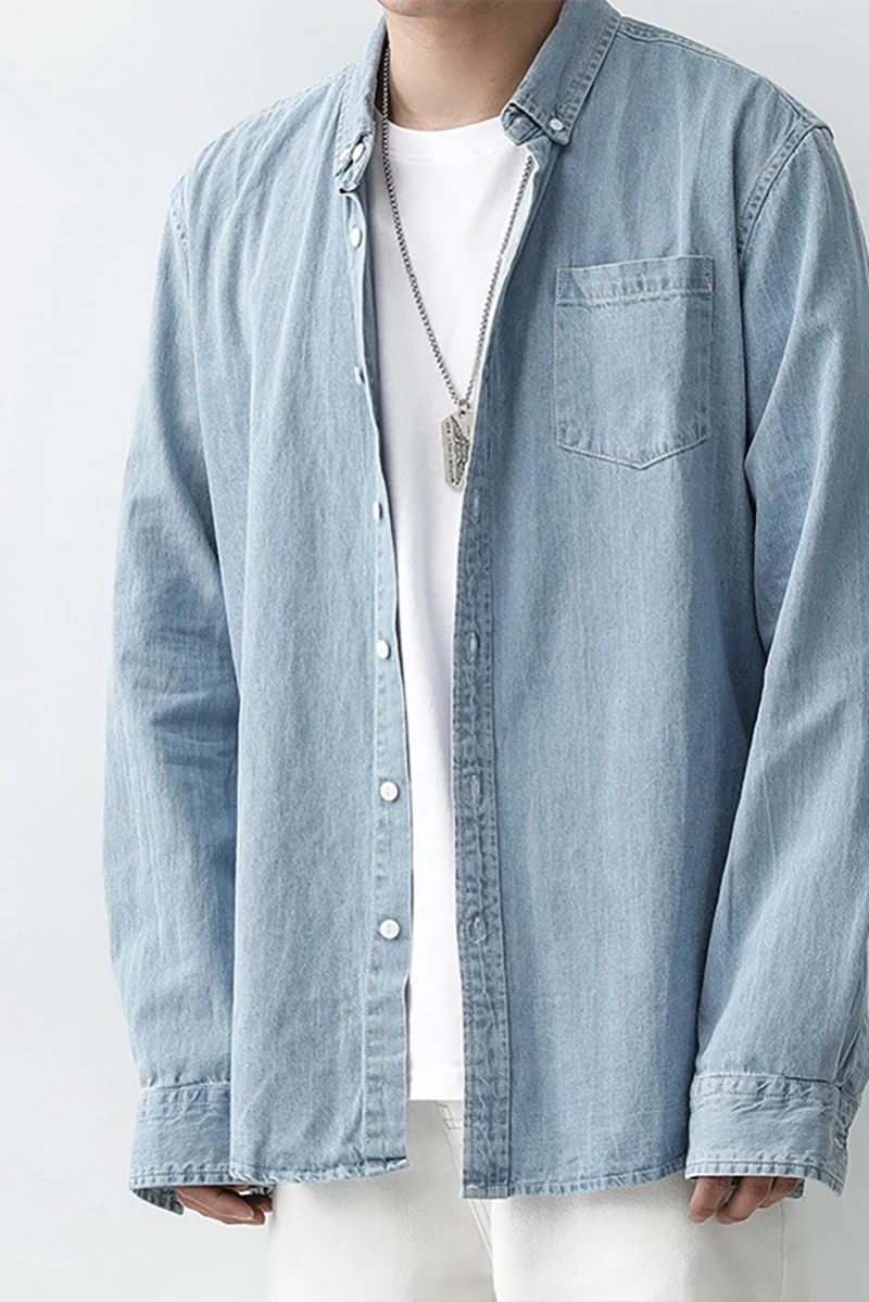

2025 autumn men's long sleeved trendy versatile men's workwear shirt, loose and fashionable solid color shirt, casual jacket