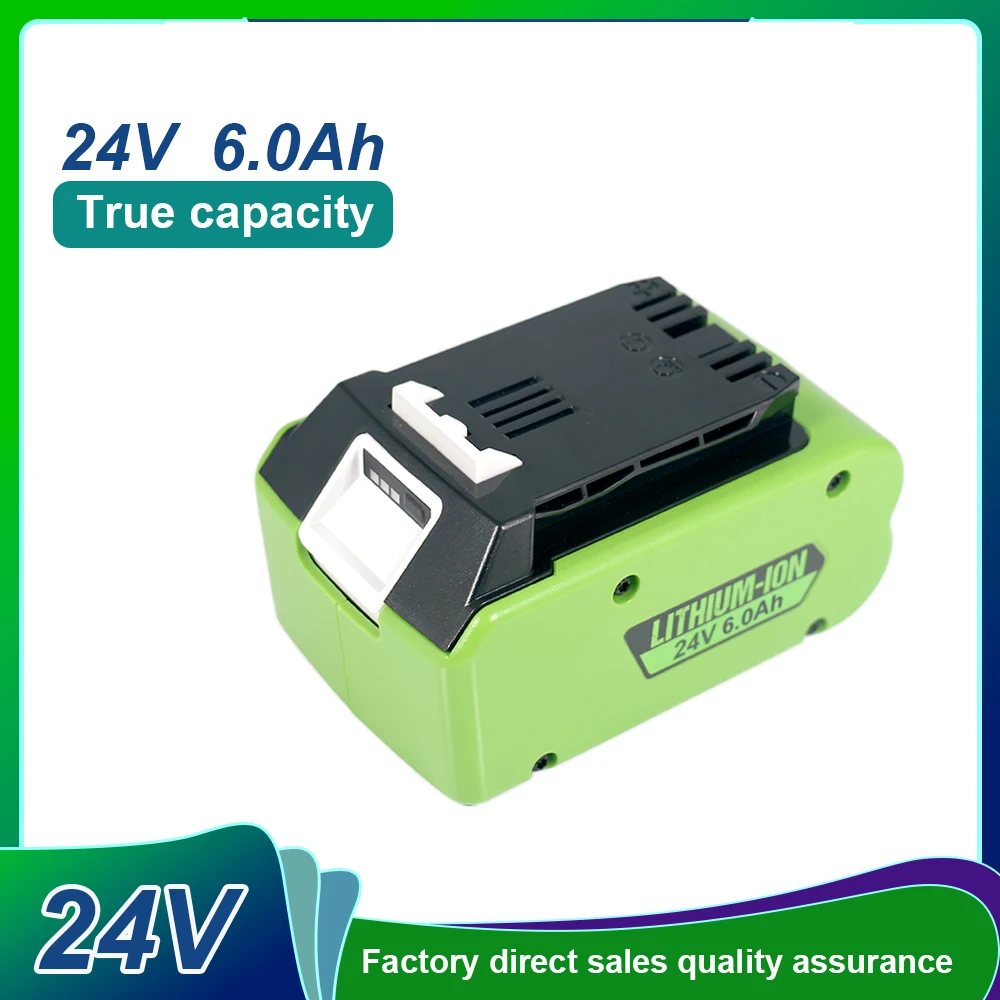 

24V 6000mAh 6.0Ah Rechargeable Li-ion Battery-Green，For Greenworks Power Tools 29842 29852 29322 20362 MO48L4211 MO24B410