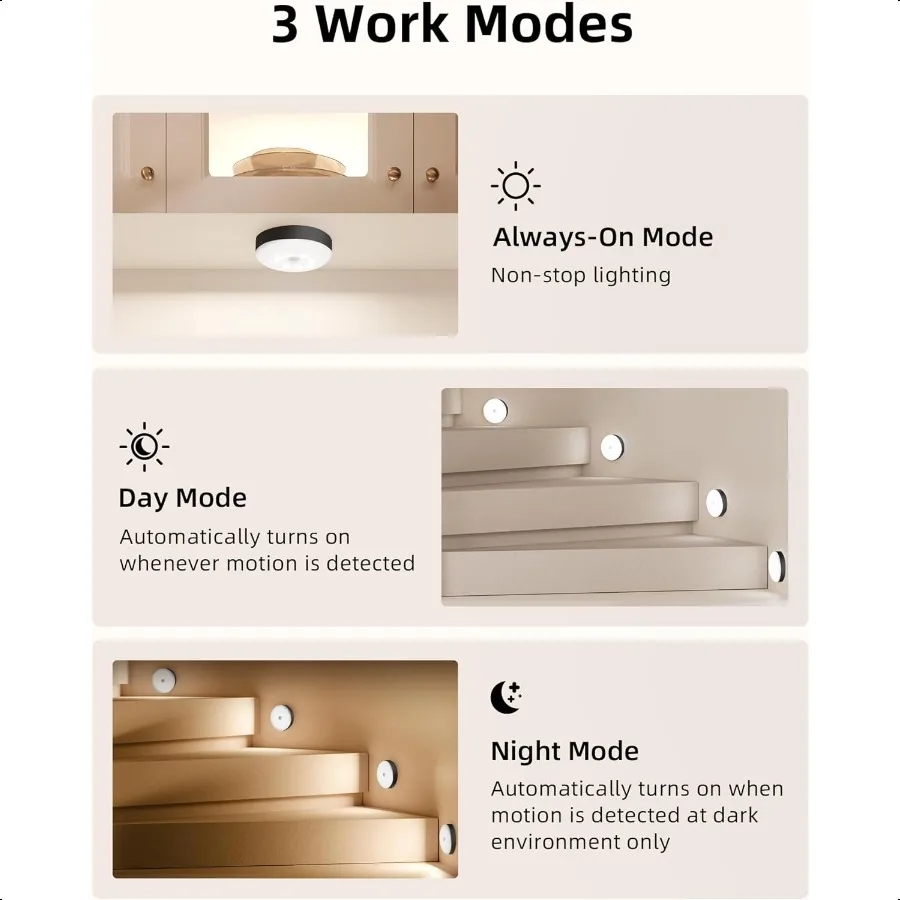 Illuminazione sotto l'armadio Luci a disco ricaricabili da 1000 mAh con telecomando 3 temperature di colore 12 Luci per armadio con sensore di movimento RGB Dimmer per interni