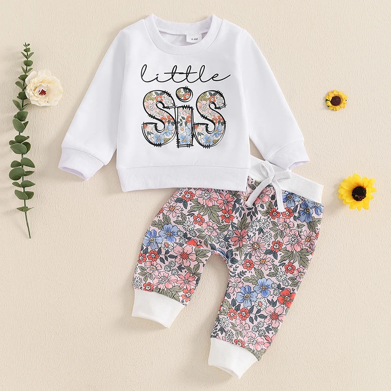 Ensemble assressentipour bébé fille, pantalon à manches longues, col rond, imprimé lettre, pantalon à fleurs en Y, tenue 2 pièces, automne, hiver, 16%