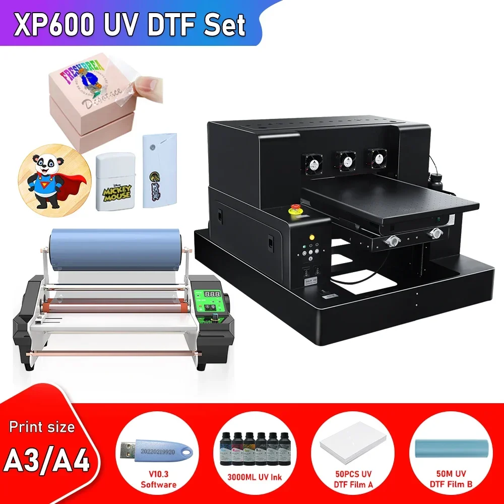 For Epson XP600 UV Printer A3 A4 UV flatbed Printer Directly to Film UV DTF Printing Machine with Rotary A3 A4 Sticker Printer