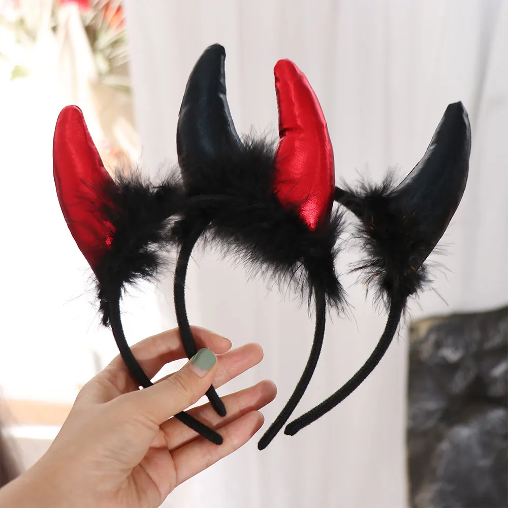 Black Feather Ox Horns Headband Cosplay Gothic Halloween Hair Band Swallow Shaped Headpiece Demon Hair Hoop