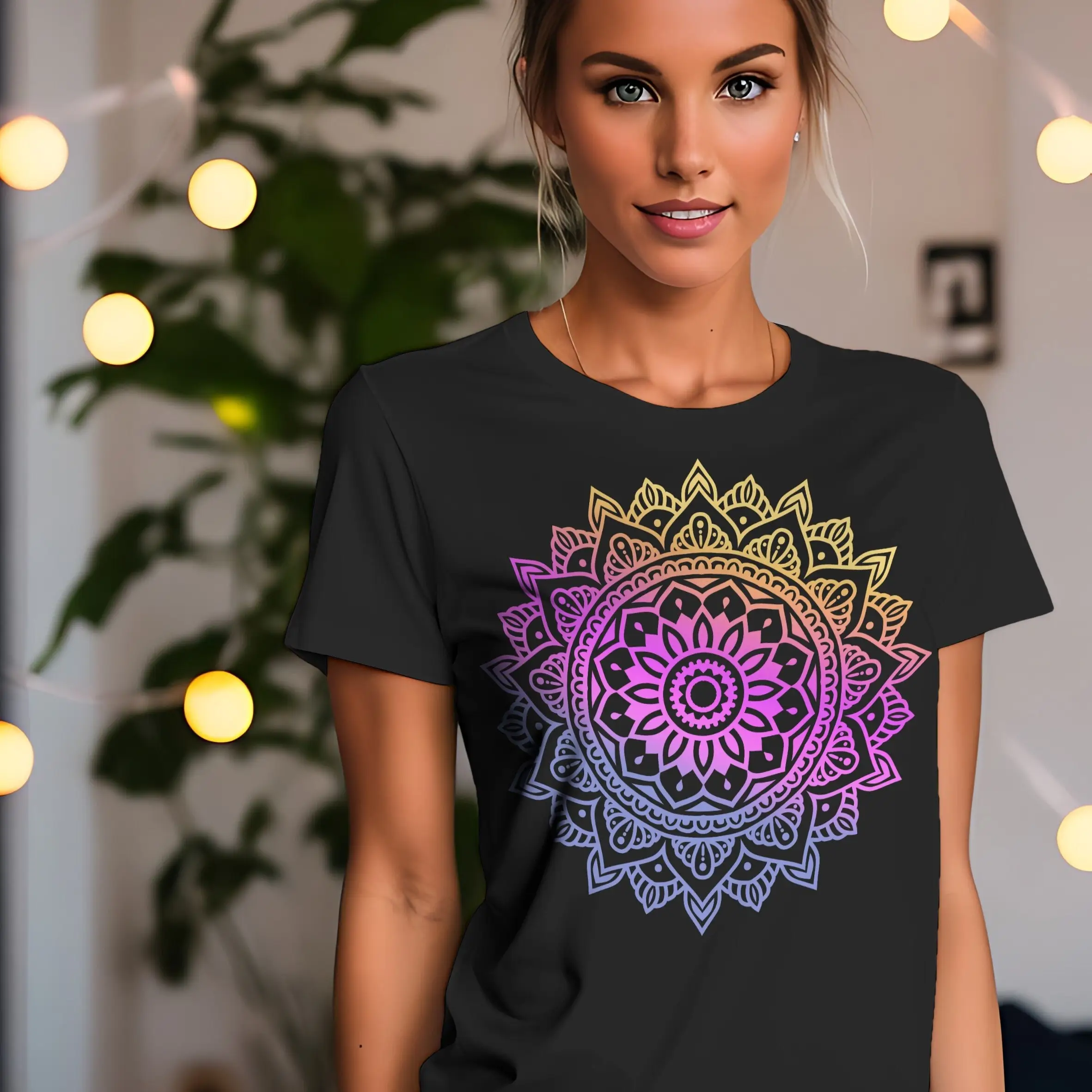 T shirt mandala farb verlauf kreis des lebens gradient yoga meditation entspann ung kraft stärke frieden liebe gehenk 296 apt2