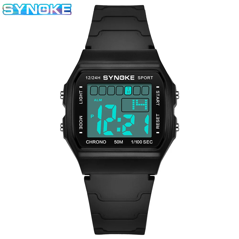 SYNOKE Student Electronic Watch Unisex Sport Watch For Kids Waterproof Luminous LED Digital Lady Retro Men Wrist Watch