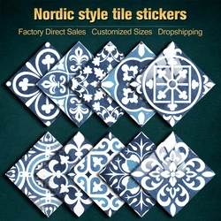 10/15/20/30cm Blue Hard Tiles Wall Sticker Home Decoration Self-adhesive PVC Art Mural Kitchen Bathroom Cupboard Floor Wallpaper