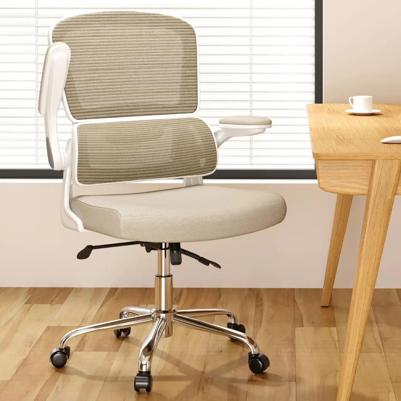 Silla de oficina ergonómica para escritorio, cojín grueso, altura ajustable, soporte Lumbar, reposabrazos abatible