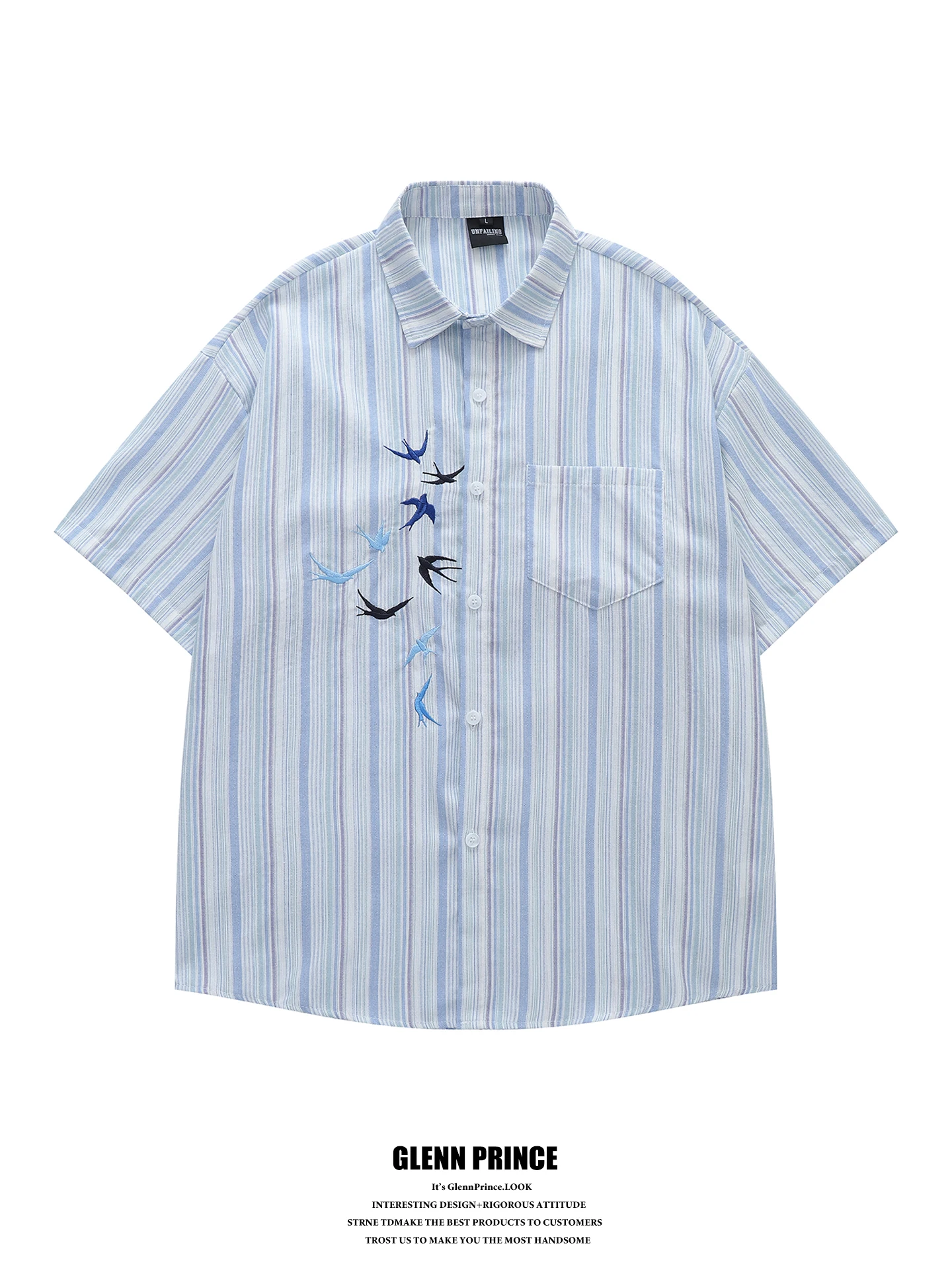 

GPstudio Japanese Style Short Sleeve Embroidered Shirt for Men Versatile Youthful Summer Cotton Polyester Blend Comfortable
