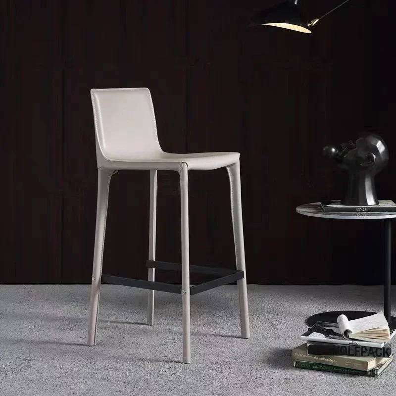 Italian Minimalist Saddle Bar Chair  Modern Simple High Stool Back Bar Creative Light Luxury Bar Stool for Sophisticated Spaces